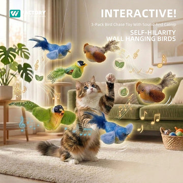 Interactive Catnip Bird Toy Set (3PCS) – Wall-Mounted Chirping Toys for Active Indoor Cats